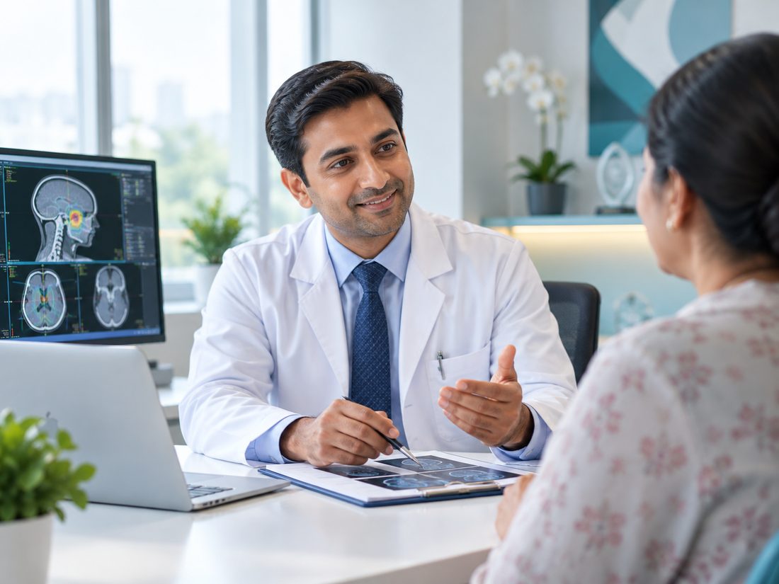 An illustrative doctor–patient consultation with medical images